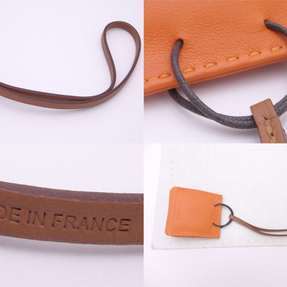 Hermes Bag Charm Sack Orange Brown Leather Women's Men's - Picture 3 of 3